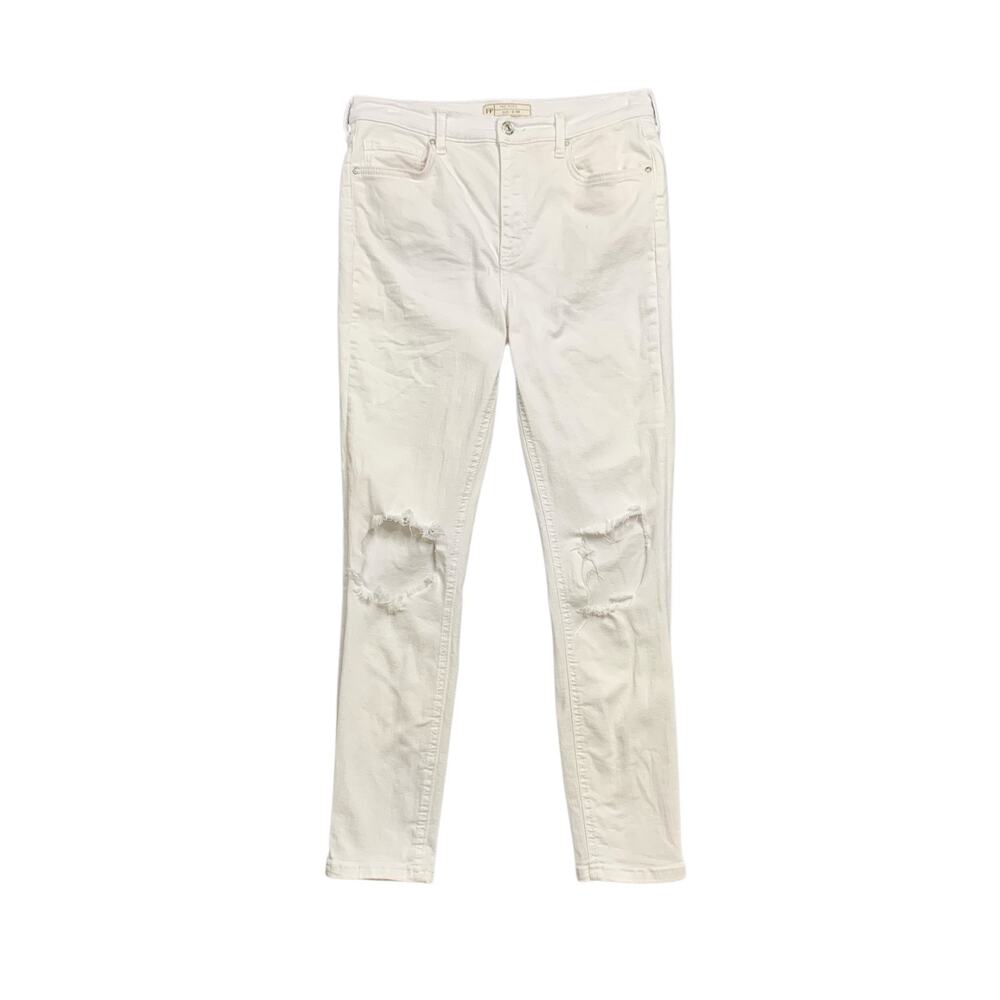 Free People Jeans Womens 30 White Busted Knee Skinny High Rise Ankle Stretch